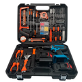 Kit di attrezzi 100 pezzi con trapano avvitatore a batteria, accessori in valigetta nera e arancione