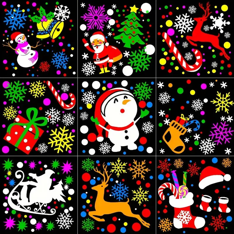 Set di pattern del proiettore natalizio: fiocchi, pupazzo e renna con colori brillanti