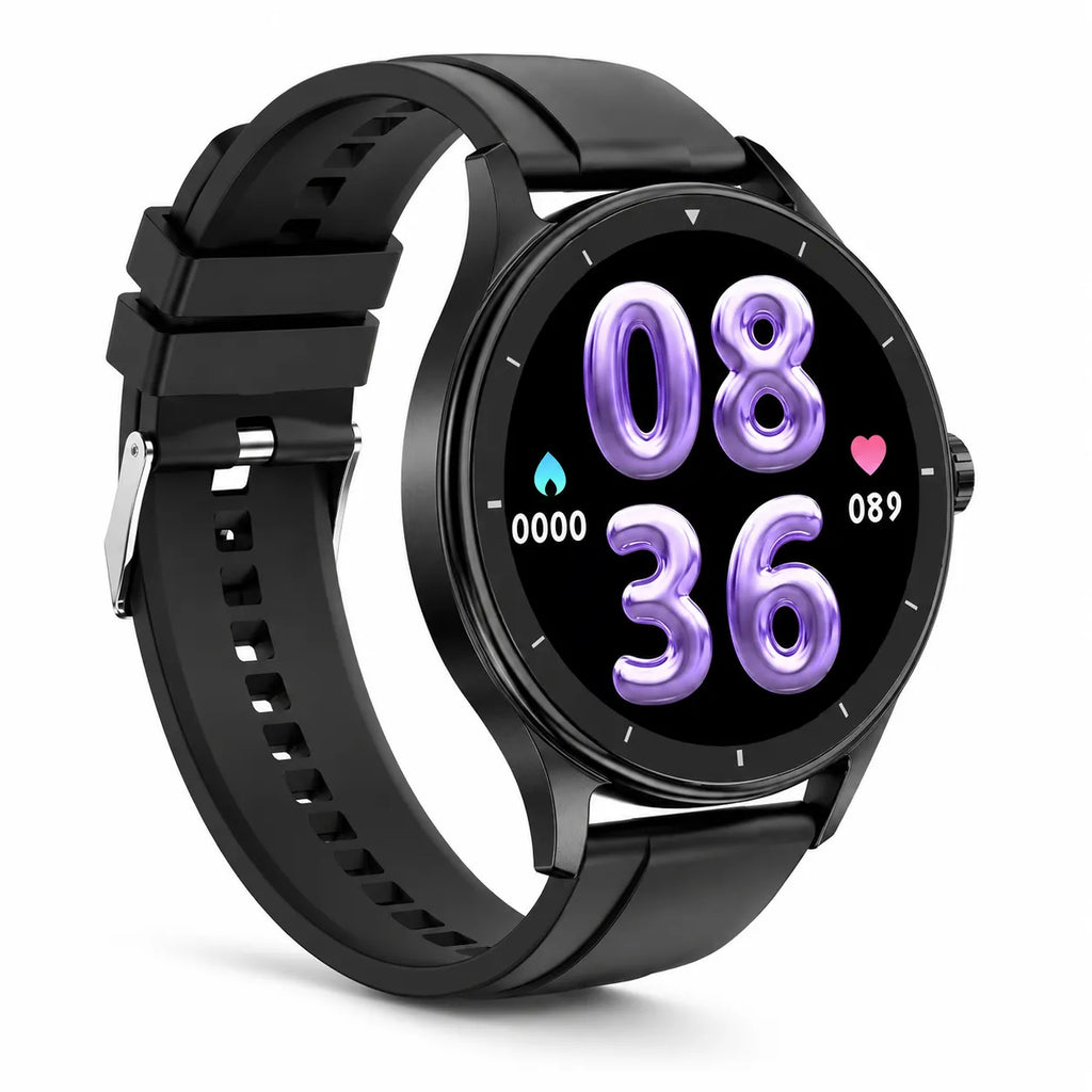 Smartwatch AMOLED Beauty Miss con cinturino nero e quadrante viola con numeri