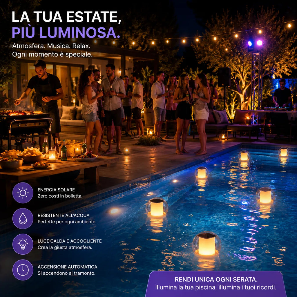 Lampade galleggianti LED solari impermeabili con luce calda in piscina