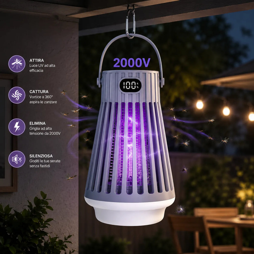 Zanzariera Elettrica LED  2000V Ammazza Zanzare USB Repellente Multifunzione