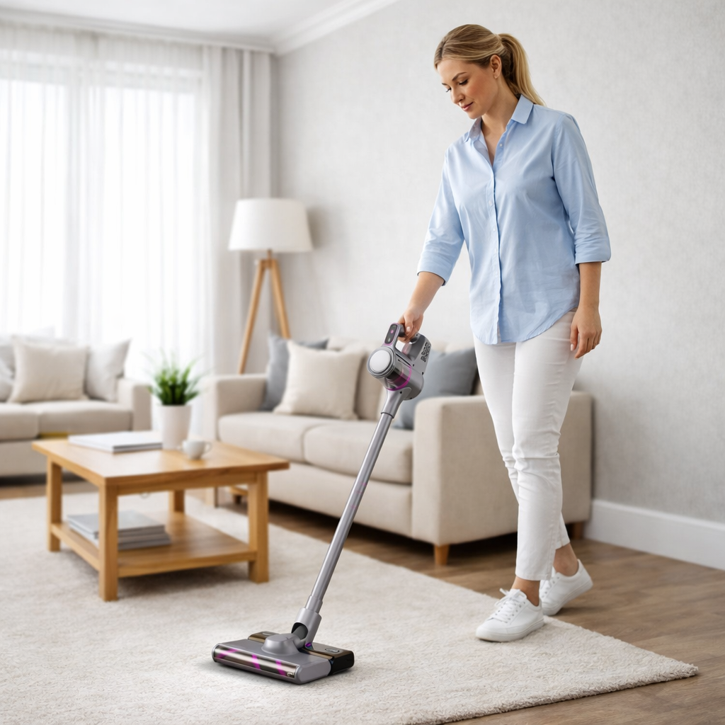 Aspirapolvere senza fili verticale con base lavapavimenti e panno in microfibra