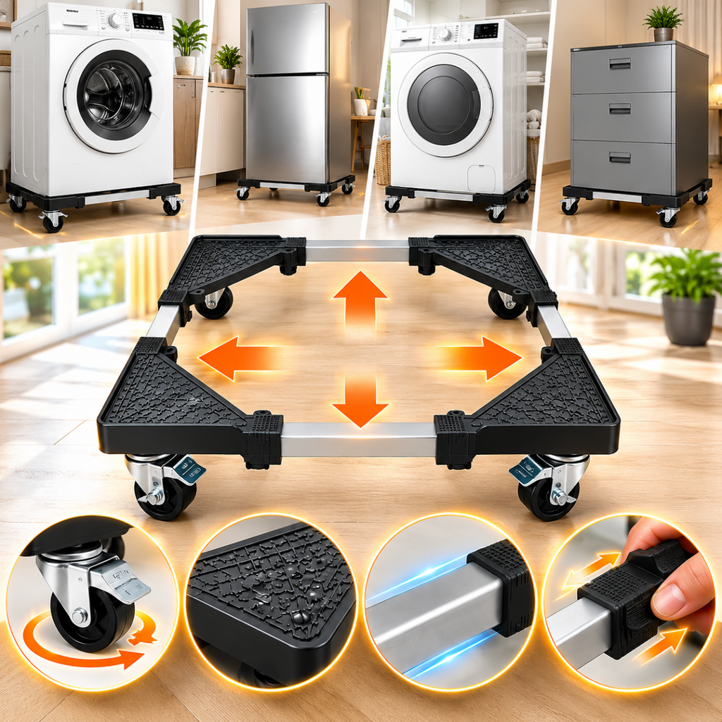 Supporto universale con base nera antiscivolo e 4 ruote girevoli 360° con freno