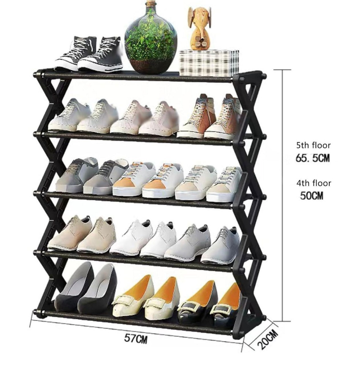 Scarpiera a 5 Ripiani in Legno – Organizzatore Salvaspazio per Scarpe, Stivali e Accessori- col. bianco