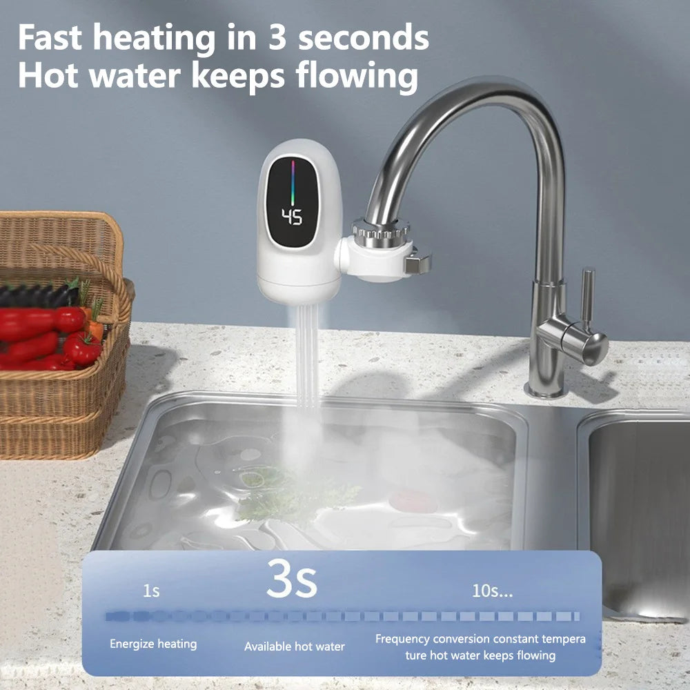 Scaldabagno Elettrico Istantaneo 3000W con Rubinetto e Display Digitale – Riscaldamento in 3 Secondi per Cucina e Bagno