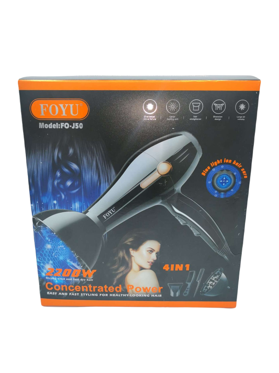 Scatola asciugacapelli Foyu nero con 2200W e modalità 4in1