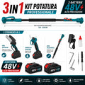 Kit Potatura a Batteria 3 in 1 con Asta Telescopica – Forbice Elettrica + Mini Motosega 6" + 2 Batterie e accessori