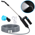 Spruzzatore elettrico con tubo flessibile e ugello regolabile, corpo nero e testina blu