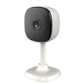 Telecamera WiFi da interno bianca con cupola nera e base tonda