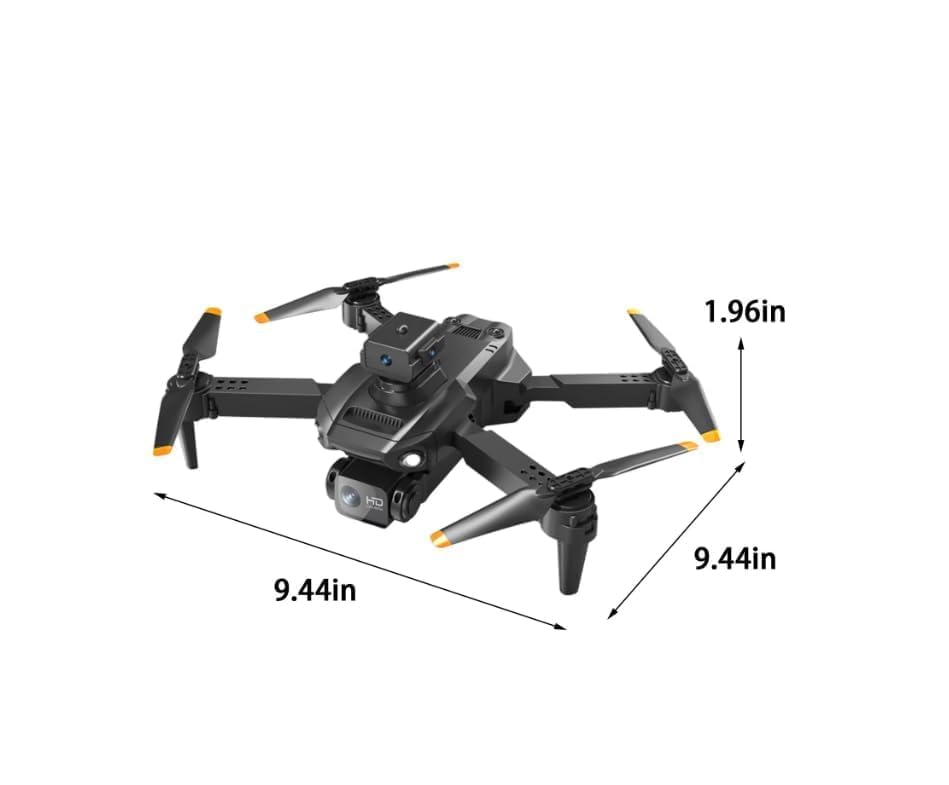 Drone quadricottero pieghevole nero con fotocamera HD, vista laterale