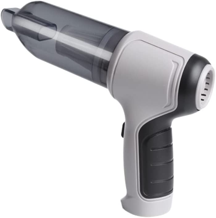 Aspirapolvere portatile senza fili grigio con bocchetta rotonda e presa d’aria