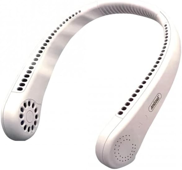 Ventilatore da collo portatile bianco con griglia e aperture laterali