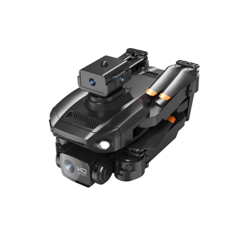 Drone quadricottero nero con fotocamera HD anteriore e luci LED