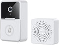 Campanello videocitofono wireless bianco con pulsante tondo e telecamera nera