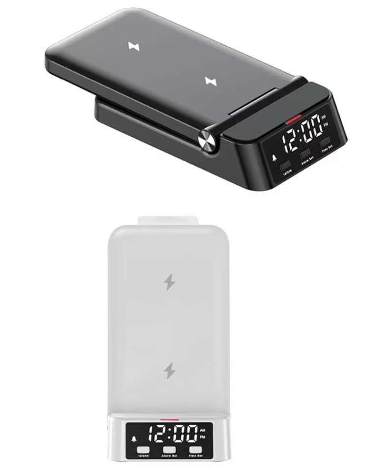 Dock di ricarica 4 in 1 nero con pad superiore e display orario