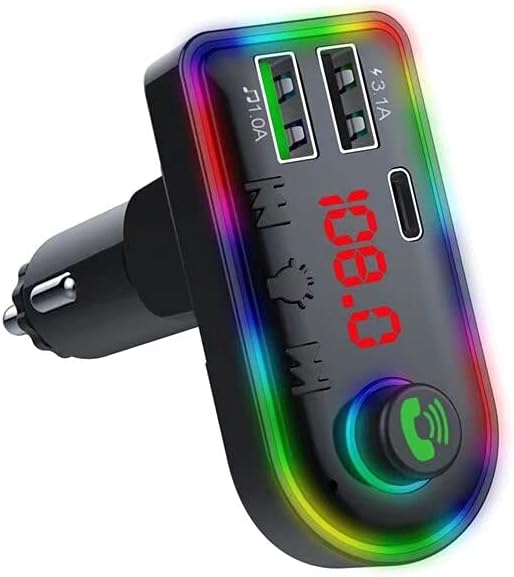 Trasmettitore FM Bluetooth per auto con display rosso e bordo RGB, attacco a spina