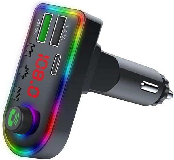 Trasmettitore FM Bluetooth per auto con due porte USB e display rosso, attacco da presa
