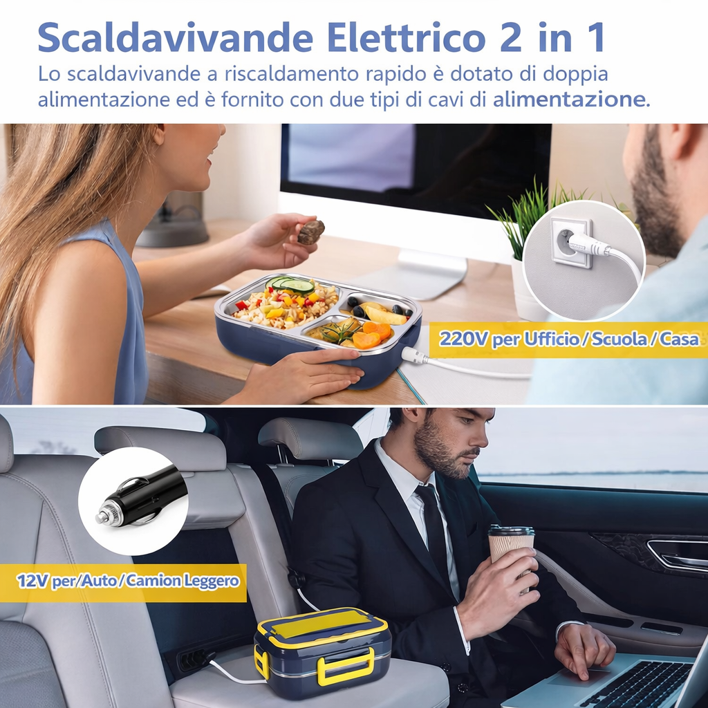 Scaldavivande elettrico blu e giallo 2 in 1 con coperchio e cavo collegato