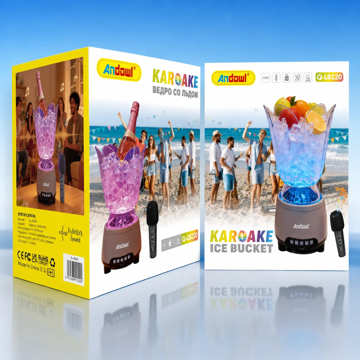 Confezione del secchiello ghiaccio altoparlante karaoke con microfono.