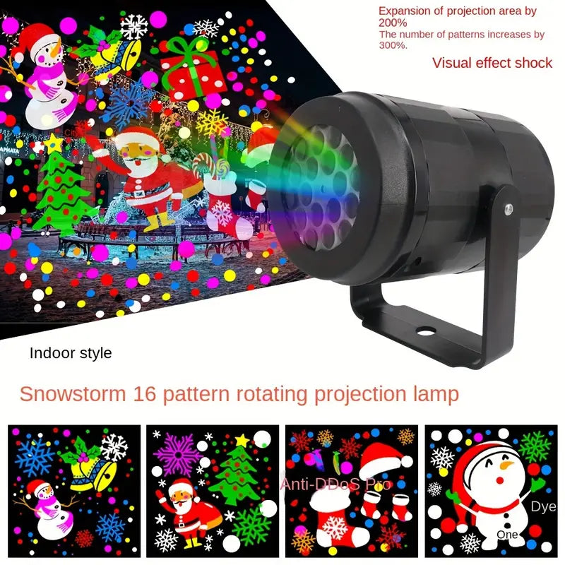 Proiettore natalizio nero con proiezione rotante e pattern decorativi multicolore