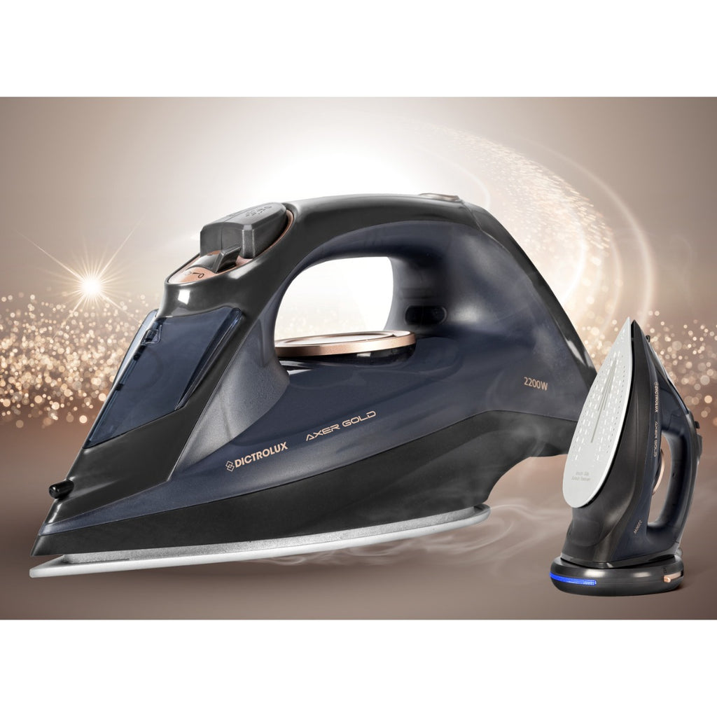 Ferro da stiro cordless 2-in-1 nero con piastra ceramica e base di ricarica