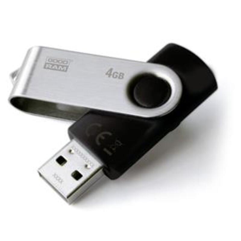 Pendrive USB 2.0 GoodRam 4GB, corpo argento e nero, con connettore USB esposto