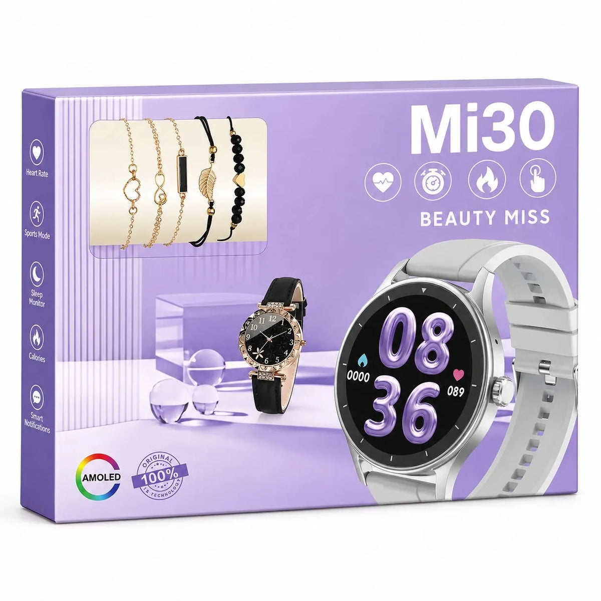 Confezione kit smartwatch AMOLED Beauty Miss Mi30 con orologio e bracciali