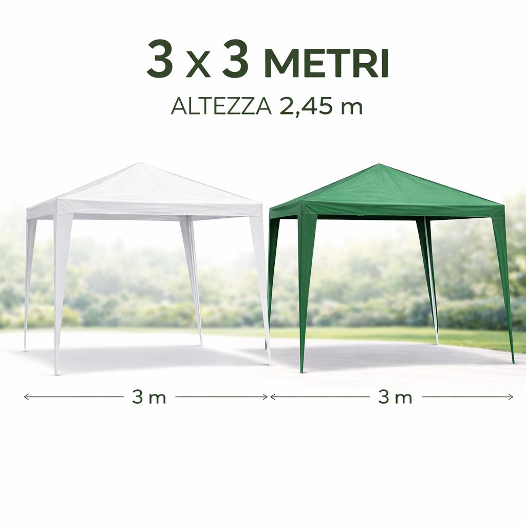 Gazebo 3x3 m da Esterno con Struttura in Ferro e Telo in Polietilene 100g – Altezza 2,45 m – Robusto, Impermeabile, Facile da Montare