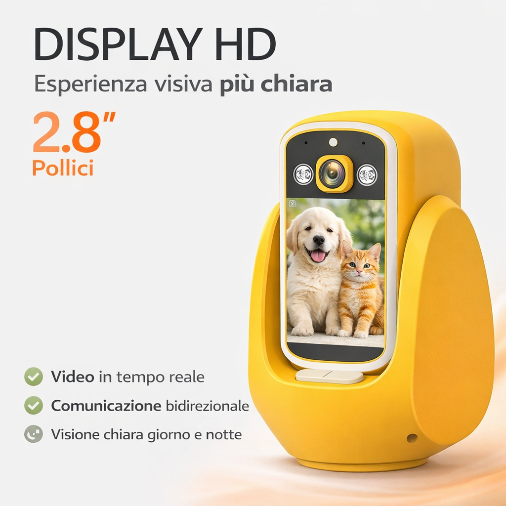 Videocamera di sicurezza indoor gialla con schermo HD da 2,8 pollici e obiettivo