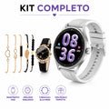 Kit smartwatch AMOLED Beauty Miss con display viola, cinturino grigio e accessori bracciali