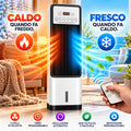 Raffrescatore/termoventilatore 3 in 1 bianco e nero con pannello touch e telecomando.