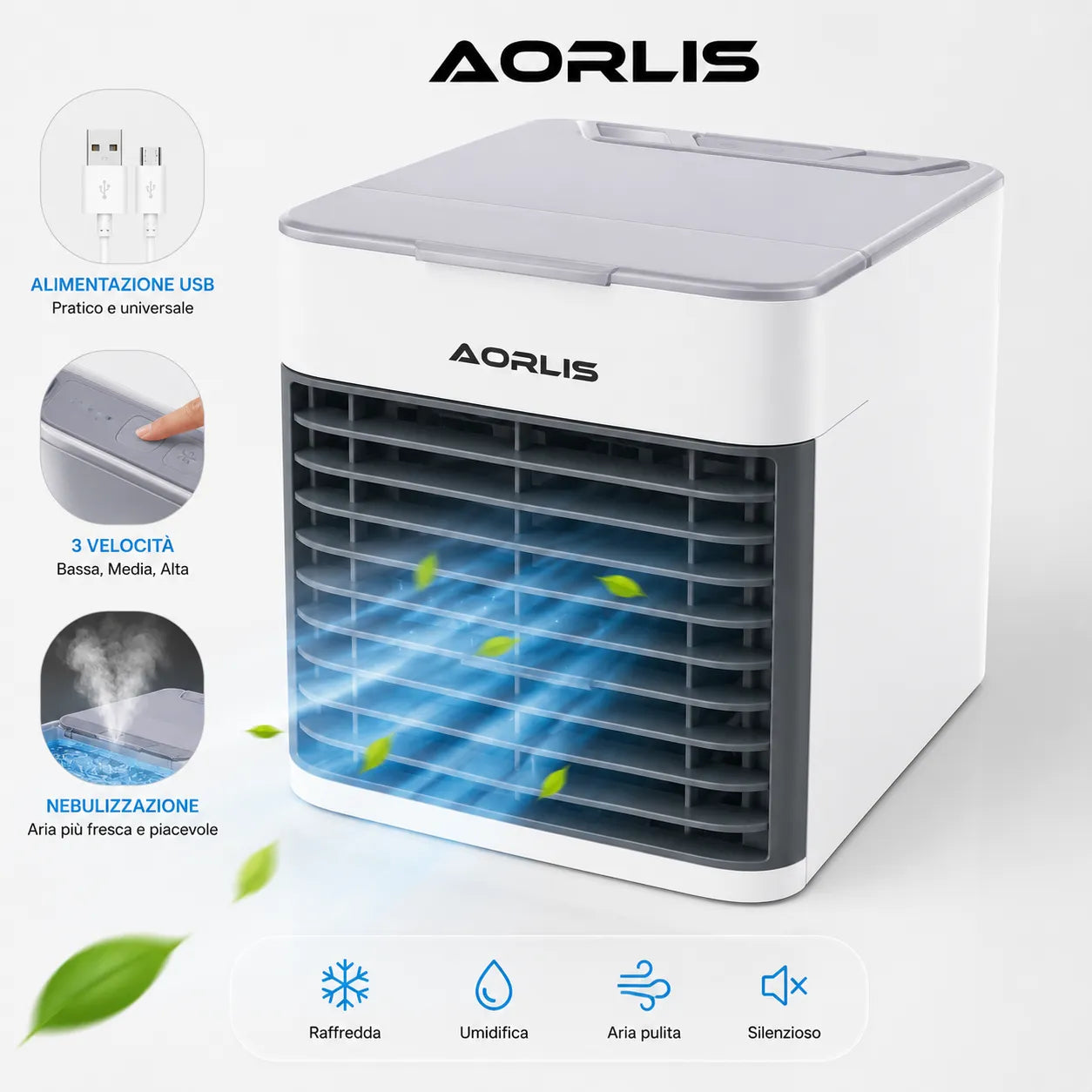 Condizionatore Portatile 500ML Mini Air Cooler USB 3 Velocità LED Raffrescatore