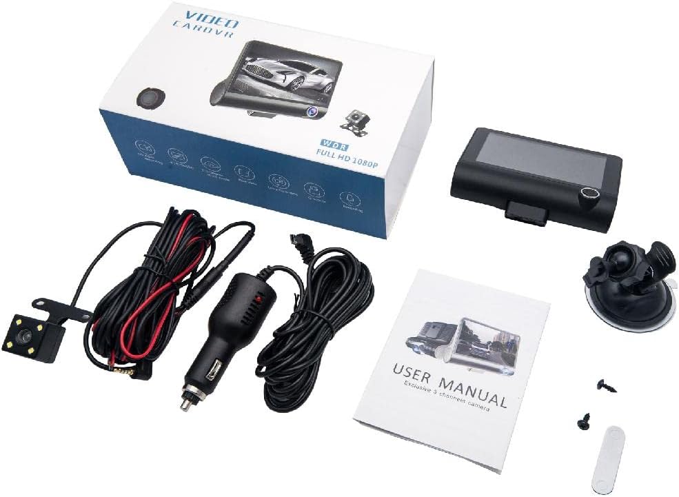 Kit dash cam per auto con doppia lente, cavi e supporto a ventosa