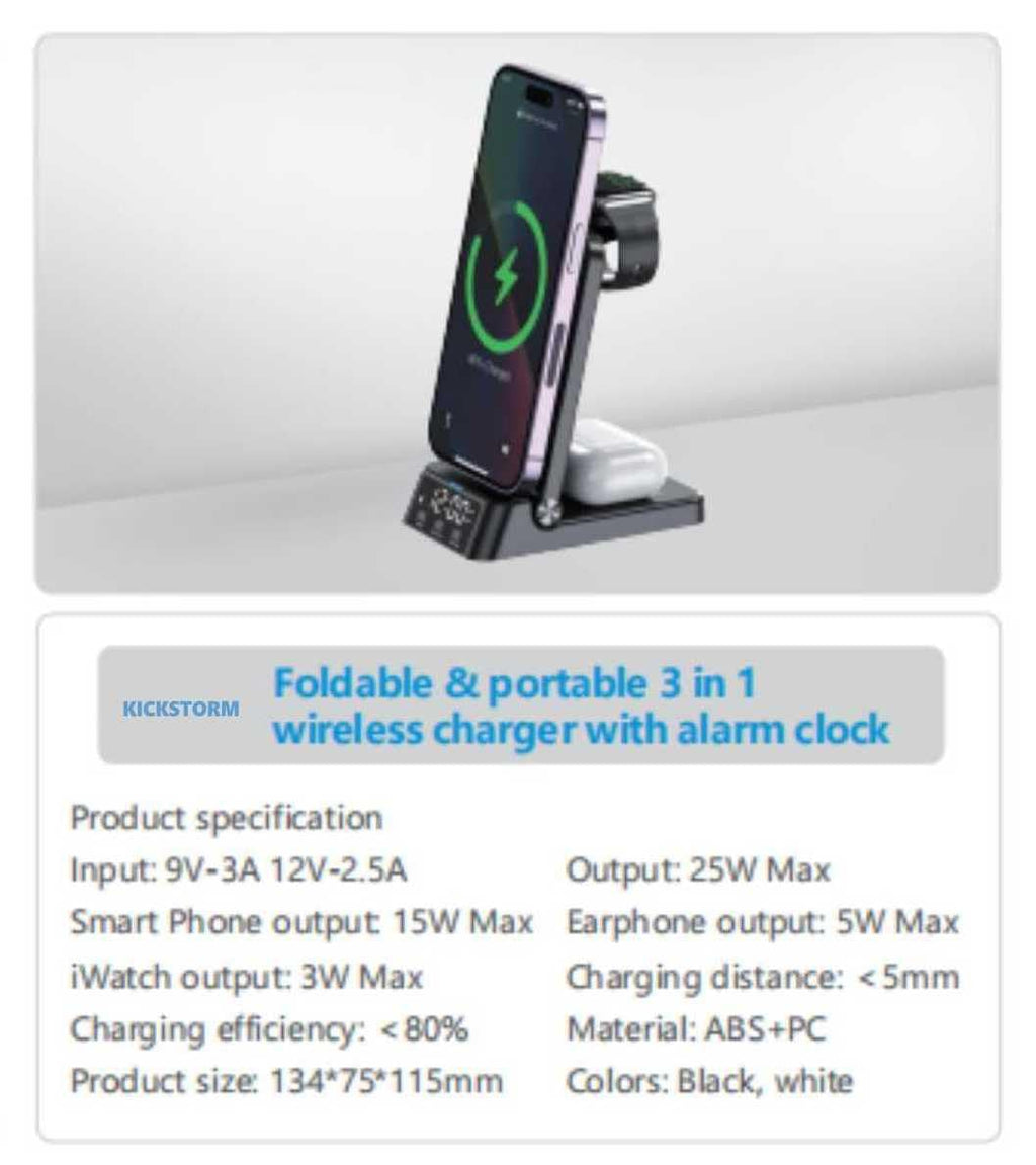 Dock di ricarica 4 in 1 con telefono in stand e display orario