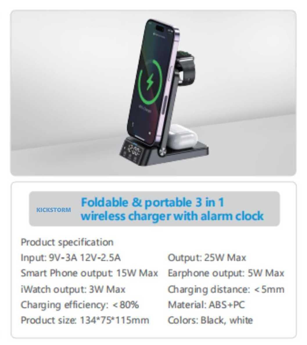 Dock di ricarica 4 in 1 con telefono in stand e display orario