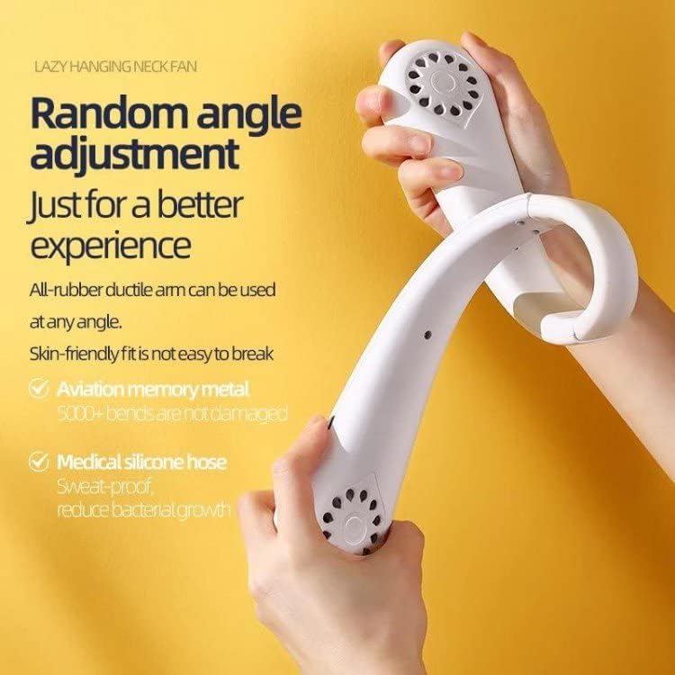 Ventilatore da collo portatile bianco con griglia frontale e regolazione angolo