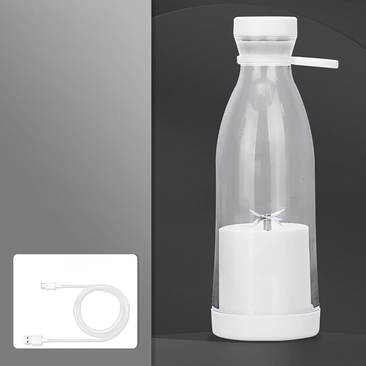 Mini frullatore elettrico portatile 300 ml bianco con manico e lame in acciaio