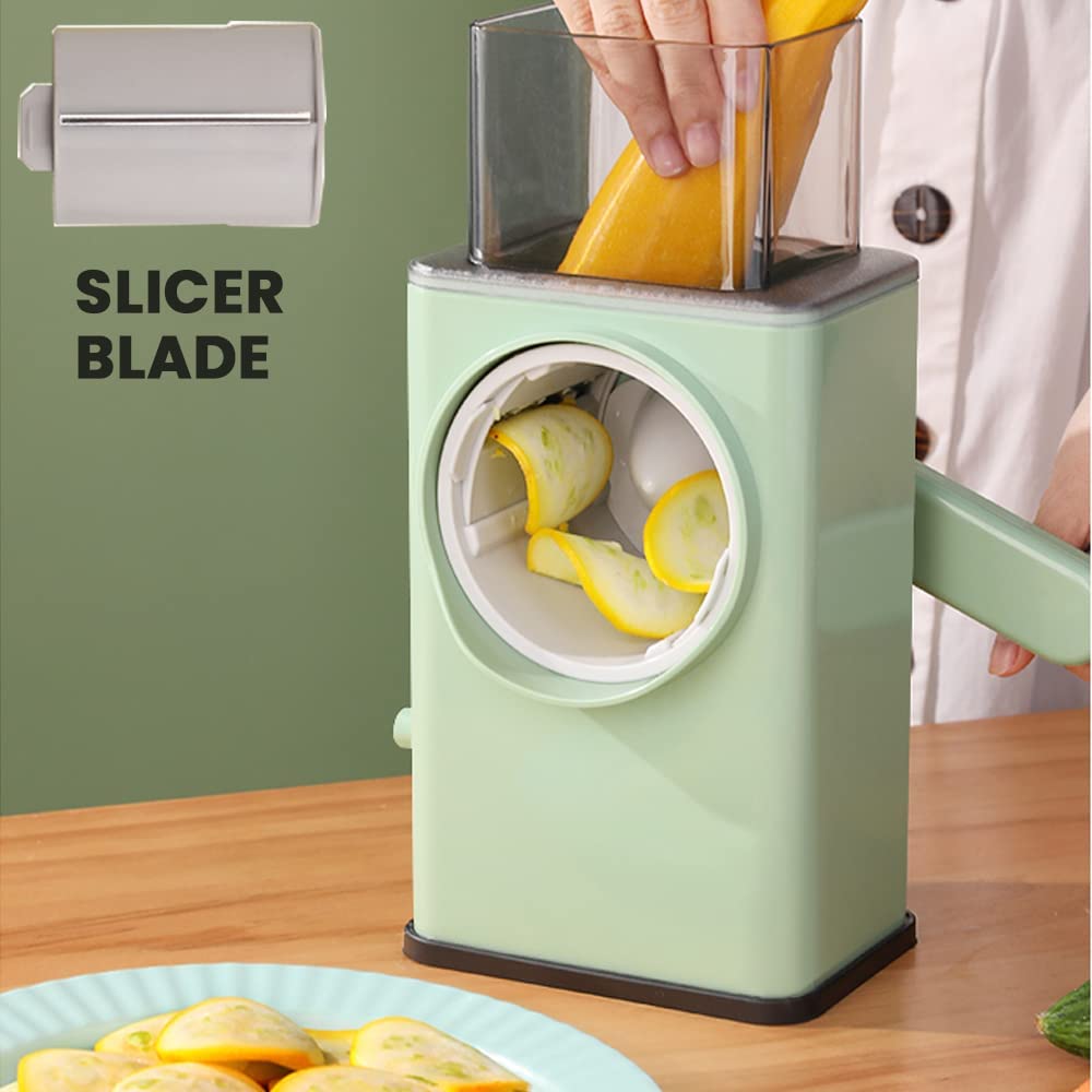 Affettaverdure verde menta con inserto affettare e contenitore trasparente per verdure