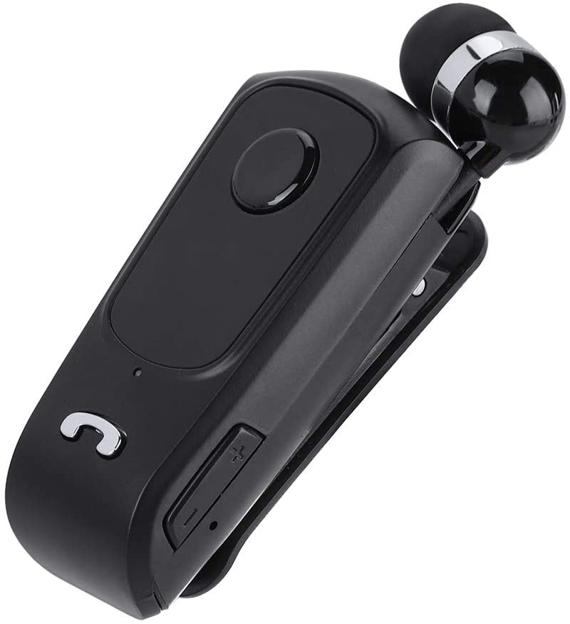Auricolare Bluetooth senza fili nero con clip e pulsante di controllo grande