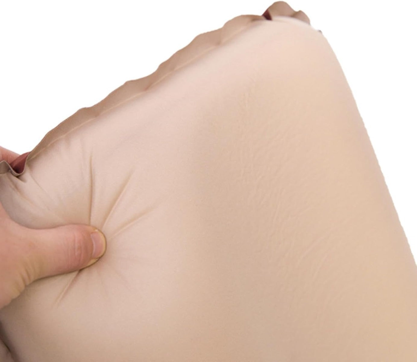 Cuscino gonfiabile beige, superficie liscia e bordo arricciato