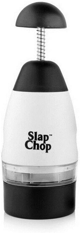 Spremiaglio manuale Slap Chop bianco e nero frontale con etichetta
