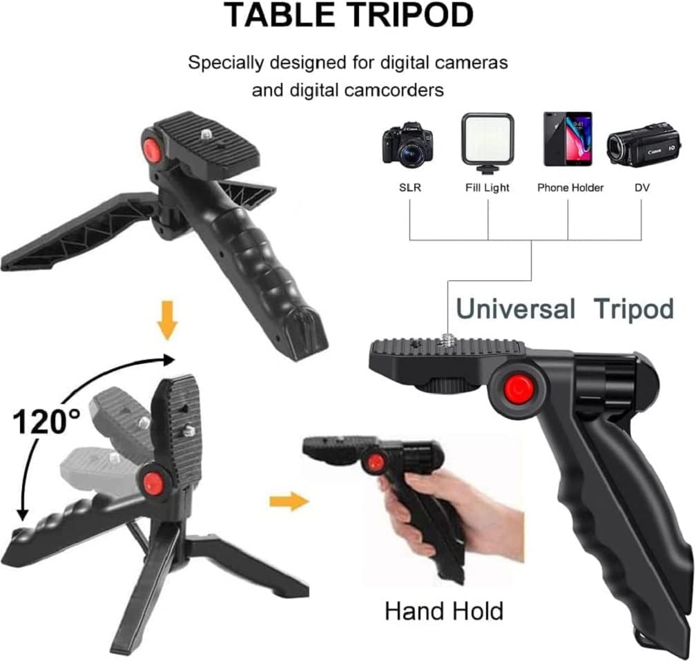Treppiede da tavolo universale con luce LED e staffa per telefono, nero