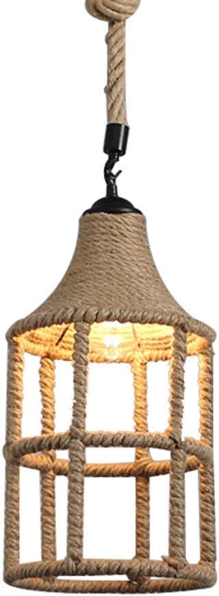 Lampadario sospeso in corda di canapa con gabbia e luce calda, attacco E27