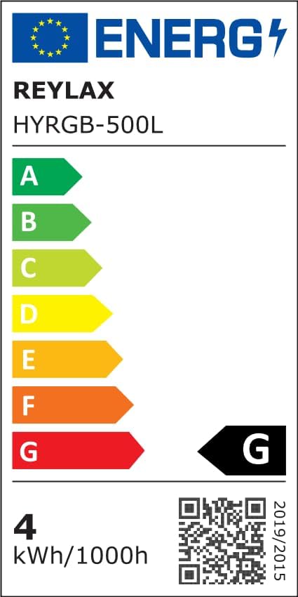 Etichetta energetica del dispositivo RGB+IC, consumo 4 kWh/1000h