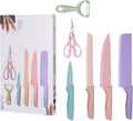 Confezione regalo con set di coltelli colorati, manici sagomati e lame di diverse tinte