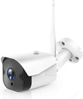 Telecamera Wi‑Fi esterna 1080P bianca con antenna e lente frontale, corpo compatto