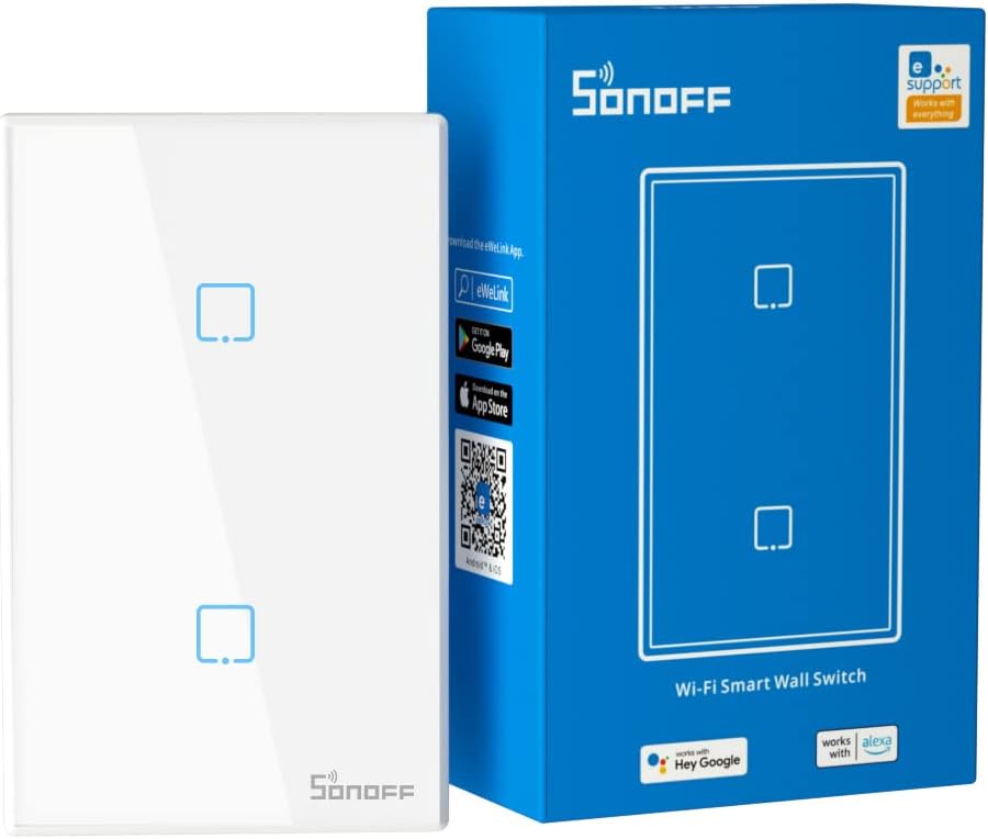 Confezione interruttore smart WiFi Sonoff T2 touch a due pulsanti