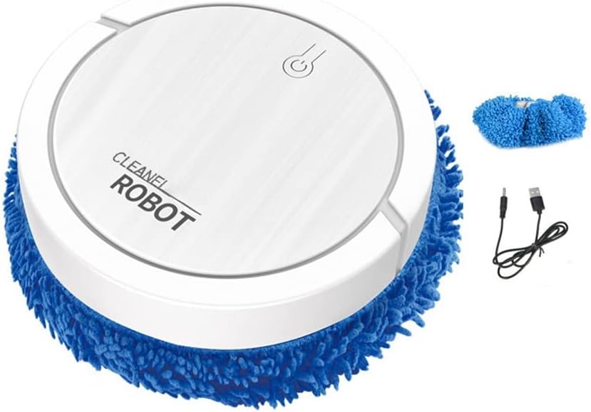 Robot lavapavimenti ultrasottile bianco con spazzola blu e logo CLEANEL ROBOT