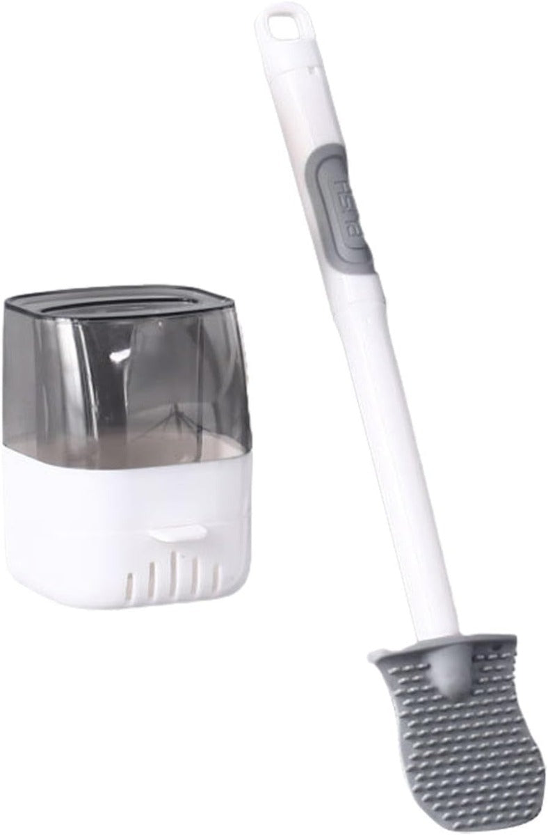 Scopino WC da parete con manico bianco e testina in silicone grigio