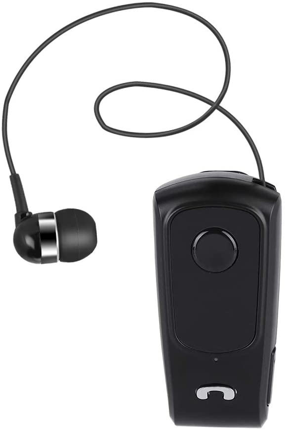 Auricolare Bluetooth wireless nero con microfono a filo e base con clip